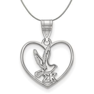 Sterling Silver Sigma Kappa Heart Pendant Necklace - 20 Inch
